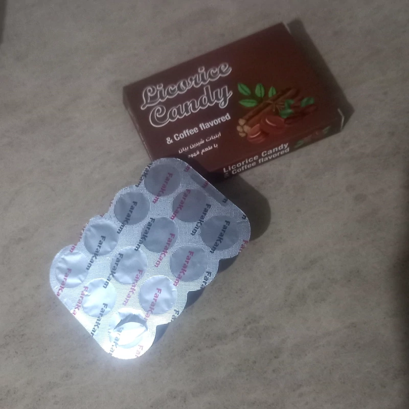 آبنبات شیرین بیان با طعم قهوه ضدالتهاب 3گوارش وبهبود سرفه وبهبود قارچ